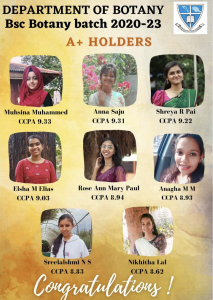 Congrats to A+ holders in BSc Botany 2022 MG University Degree examination