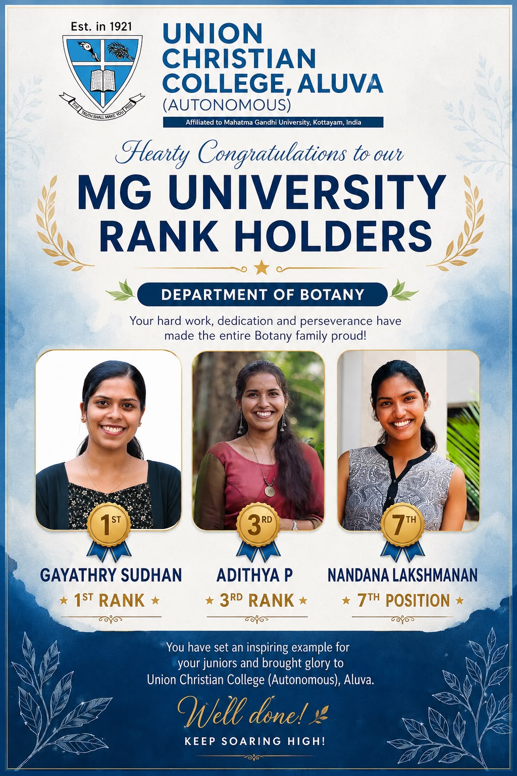 Congratulations to the Rank Holders